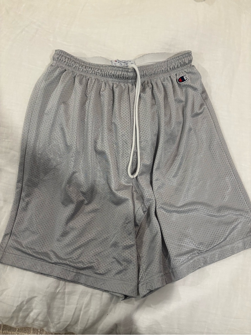 Champion Men’s Light Gray Mesh Athletic Shorts with Drawstring